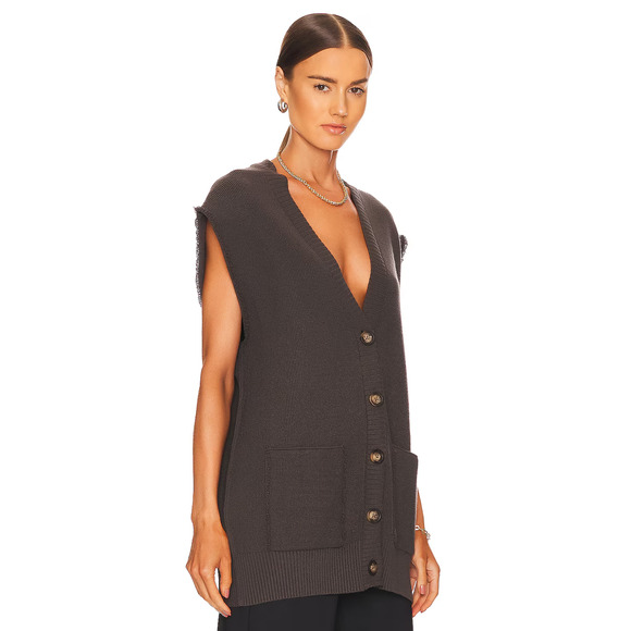 NWT Free People Oakleigh Oversized Boyfriend Sweater Vest Button Charcoal Gray M - Picture 3 of 16